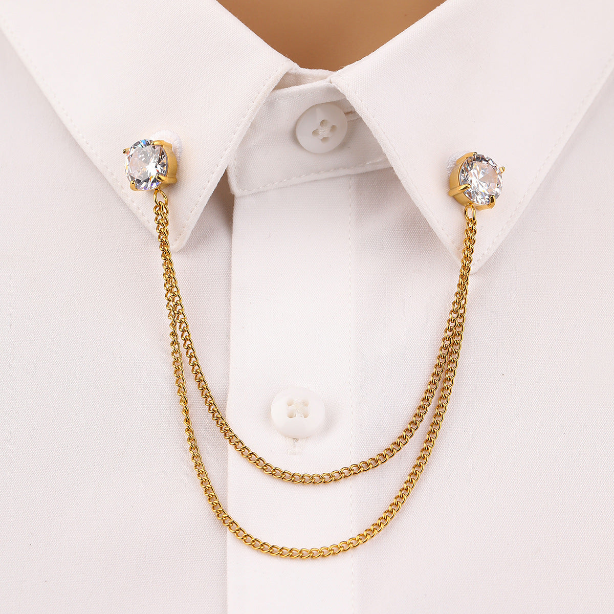 Gemelli alla moda geometrici in acciaio inossidabile con intarsio di zirconi per uomo e donna, accessorio per camicia placcato di alta qualità