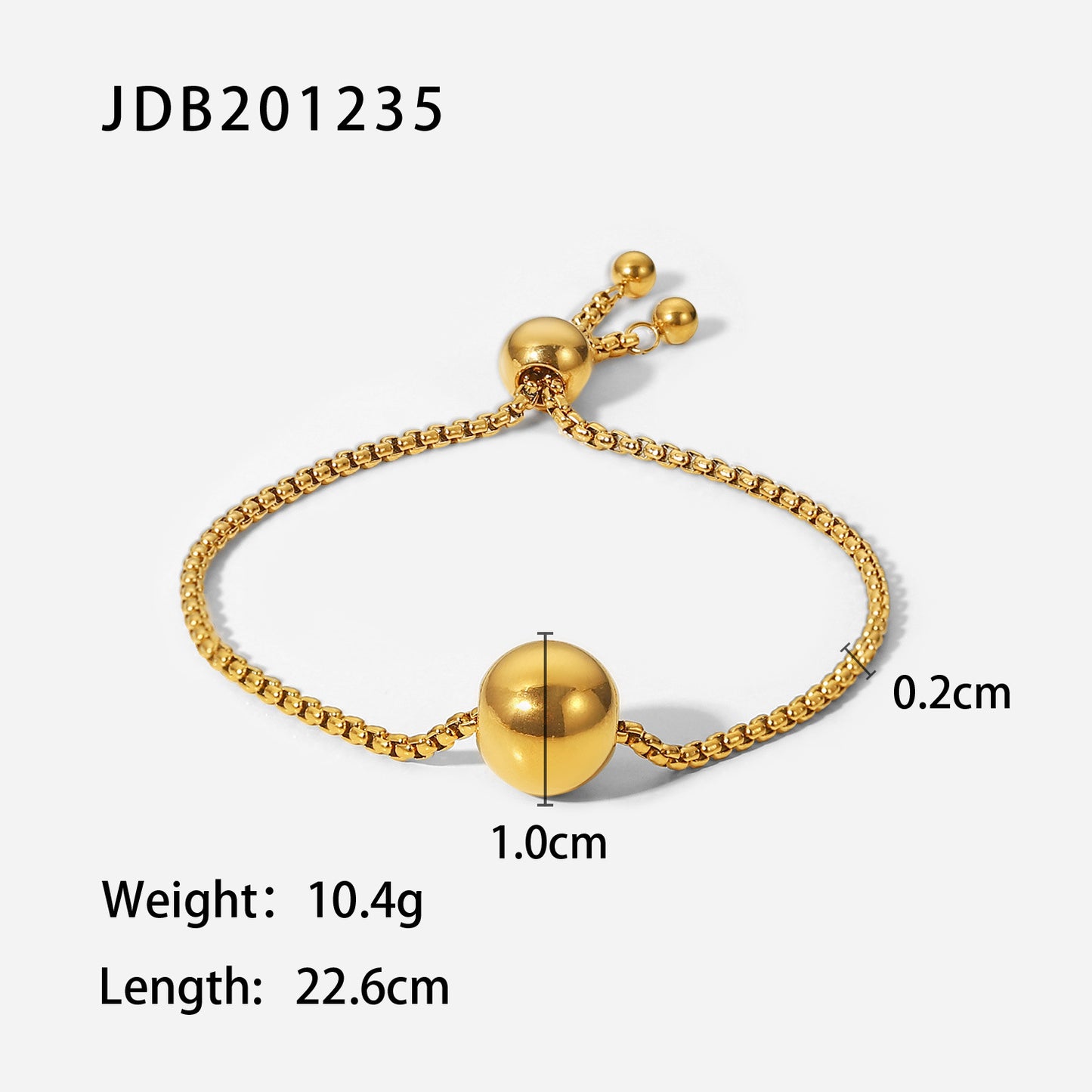 INS Style Geometric Titanium Steel Bracelet with 18K Gold Plated Round Pendant on Box Chain Adjustable Pull-Through Design