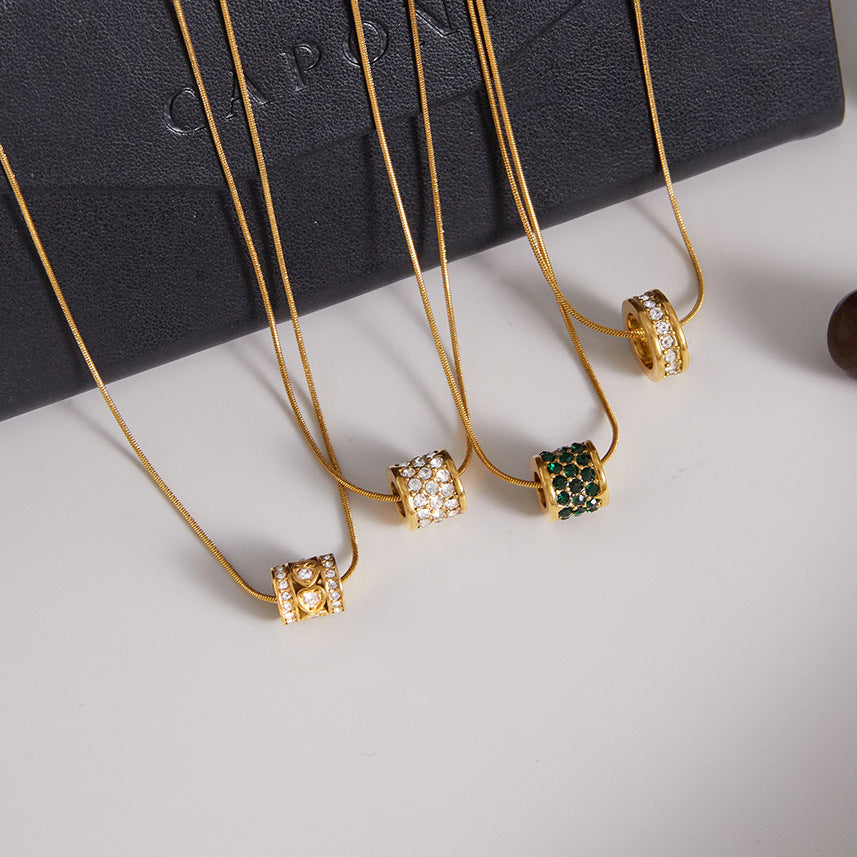 Collana di lusso minimalista con cerchio geometrico e strass placcata oro 18K in acciaio al titanio, gioielli da donna