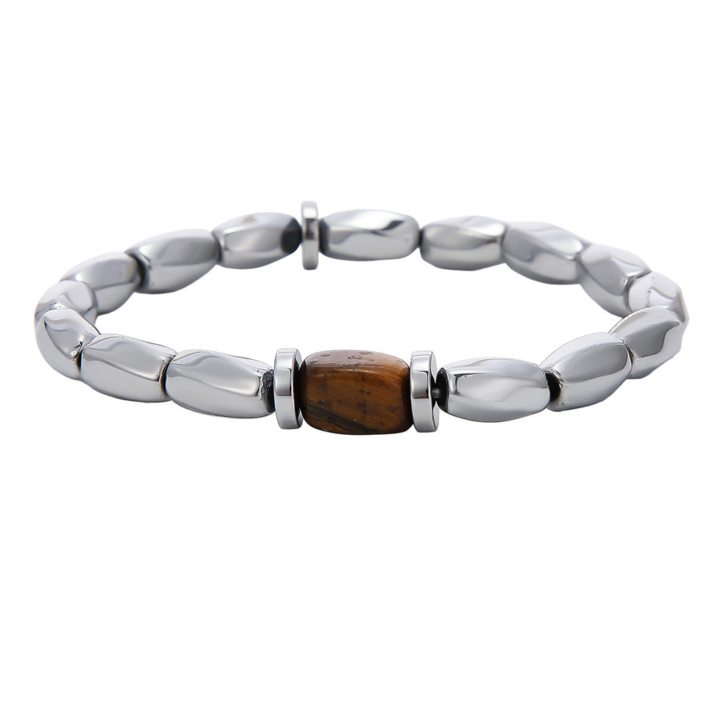 Minimalist Vintage Geometric Hematite and Tiger Eye Beaded Bracelet Handmade Unisex Jewelry