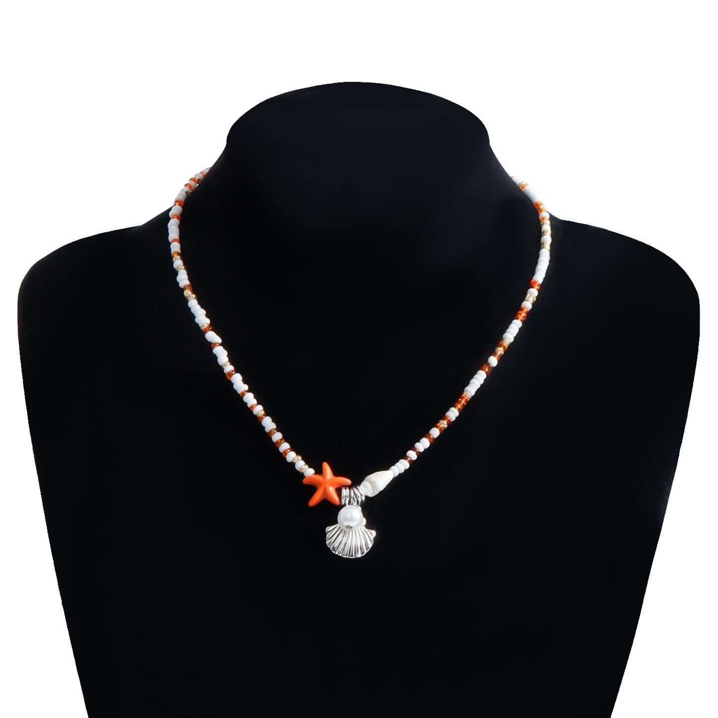 Bohemian Starfish Pendant Necklace for Women with Geometric Seashell Beads and Alloy Plated Clavicle Chain
