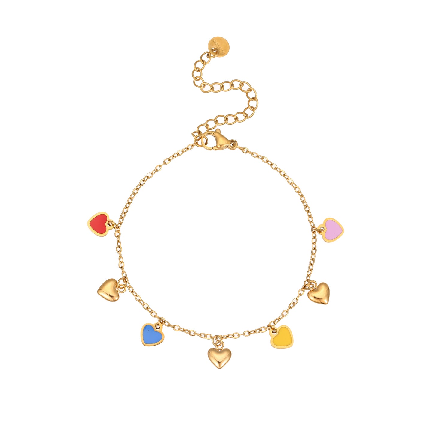 Fashionable OL Style Heart-Shaped Stainless Steel Bracelet with Plating Finish, Colorful and Tarnish-Resistant for Women