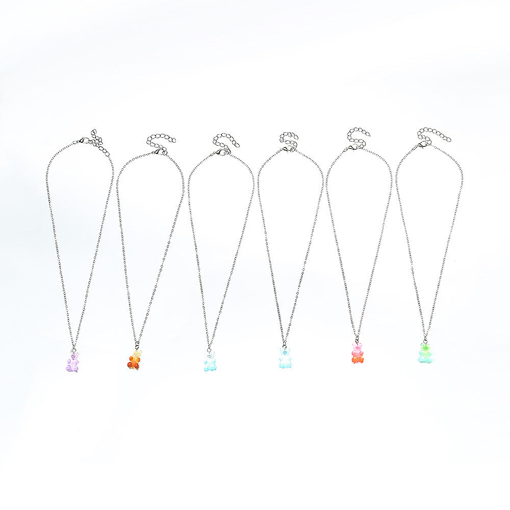 Lindo collar de resina con forma de oso para niñas, colgante minimalista de animal en cadena tipo "box", conjunto de joyas ajustables para niños para viajes y uso diario