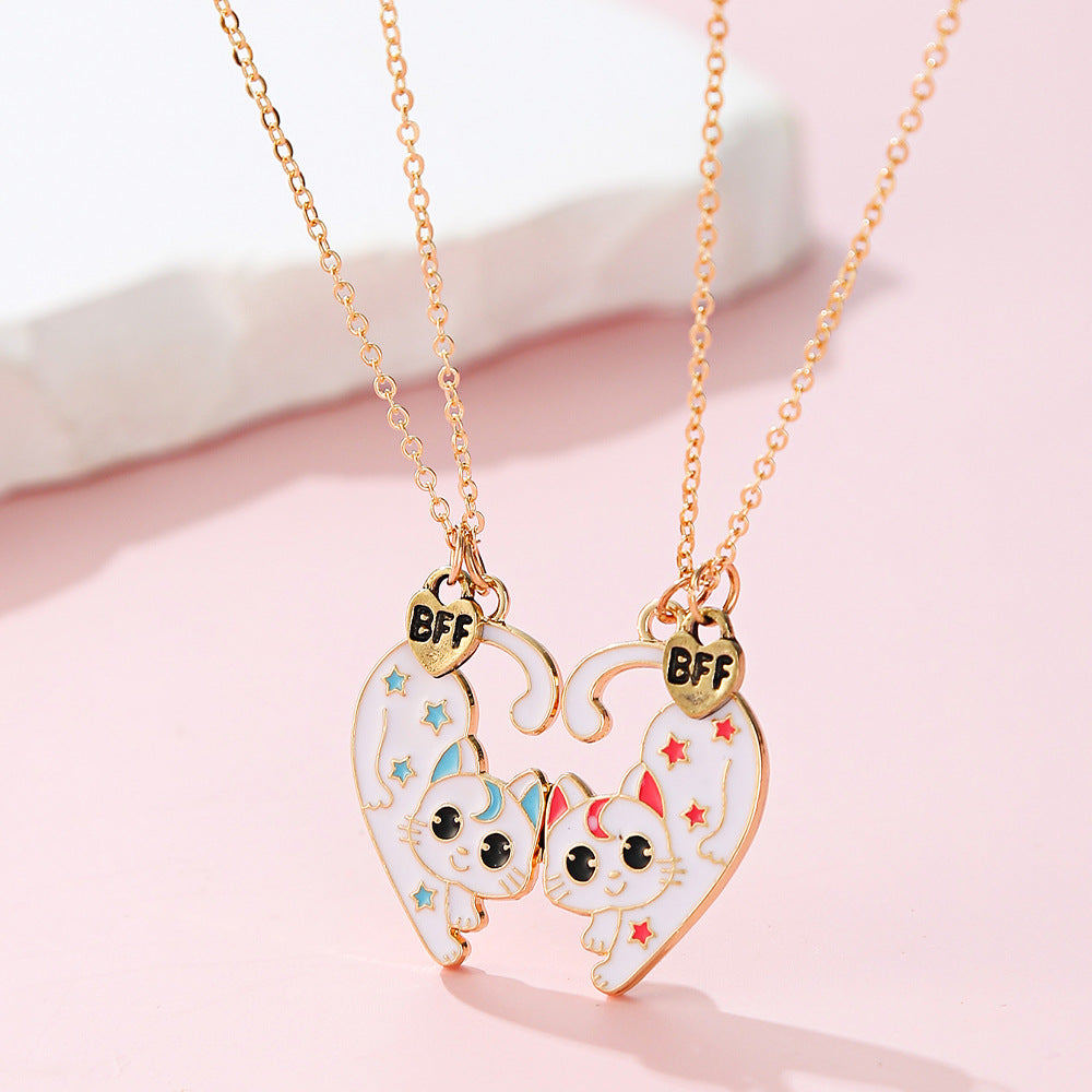 Cartoon Character Pendant Necklace for Kids in Zinc Alloy with Enamel Finish, Lightweight Luxury Style Cross Chain for Girls Aged 3-10+
