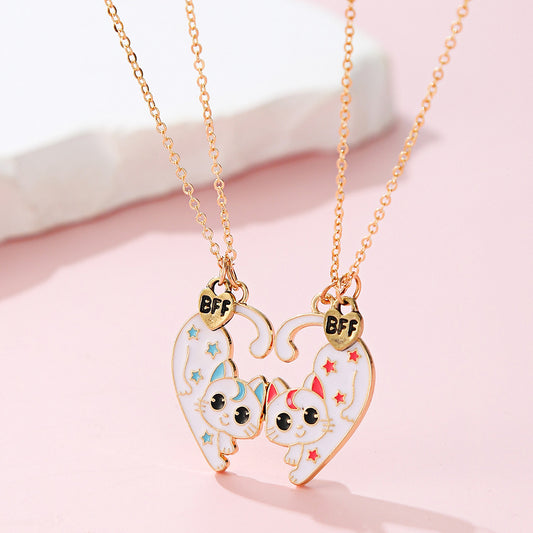 Cartoon Character Pendant Necklace for Kids in Zinc Alloy with Enamel Finish, Lightweight Luxury Style Cross Chain for Girls Aged 3-10+