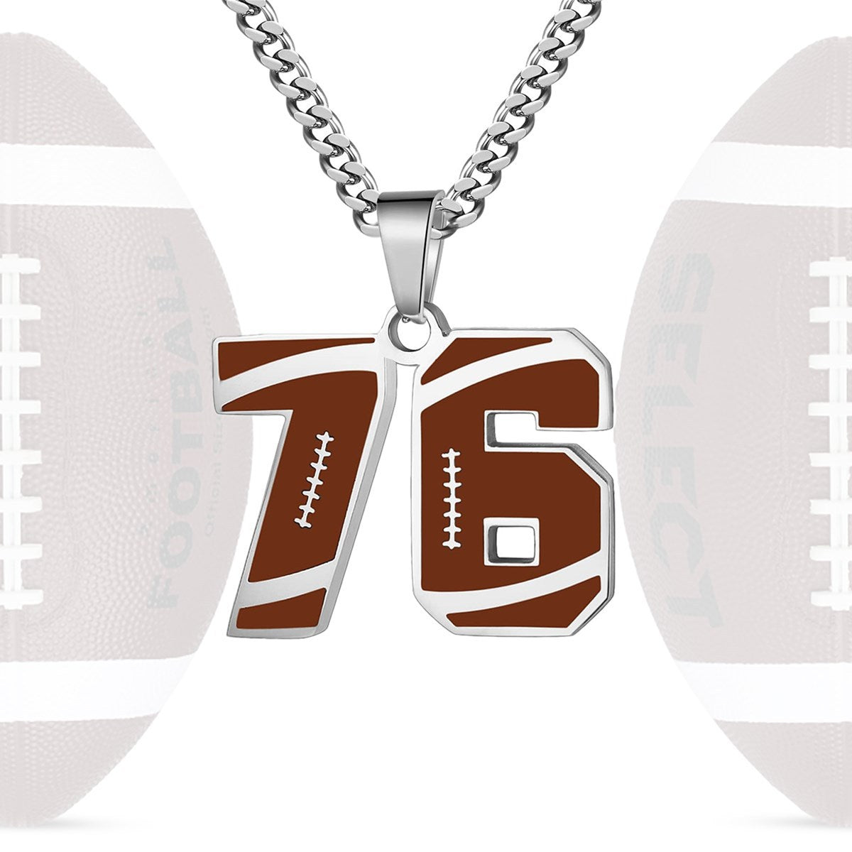 Motivational Football Number Pendant Necklace for Men in Stainless Steel with Polished Finish and Letter/Number Design