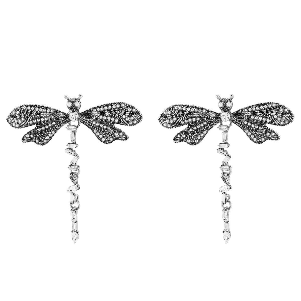 Pendientes de mariposa de latón de inspiración vintage con incrustaciones de diamantes de imitación para mujer