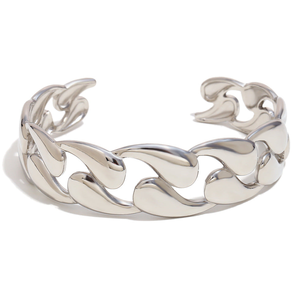 Bracciale rigido da donna alla moda minimalista geometrico in acciaio inossidabile placcato oro 18 carati liscio a goccia vuota