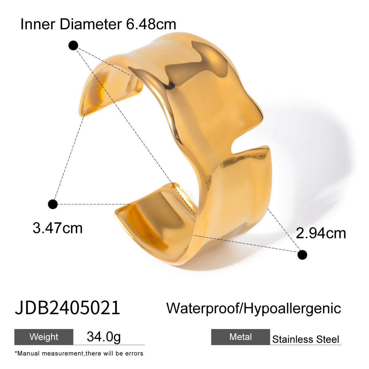 Gold Plated Geometric Stainless Steel Open Cuff Bracelet