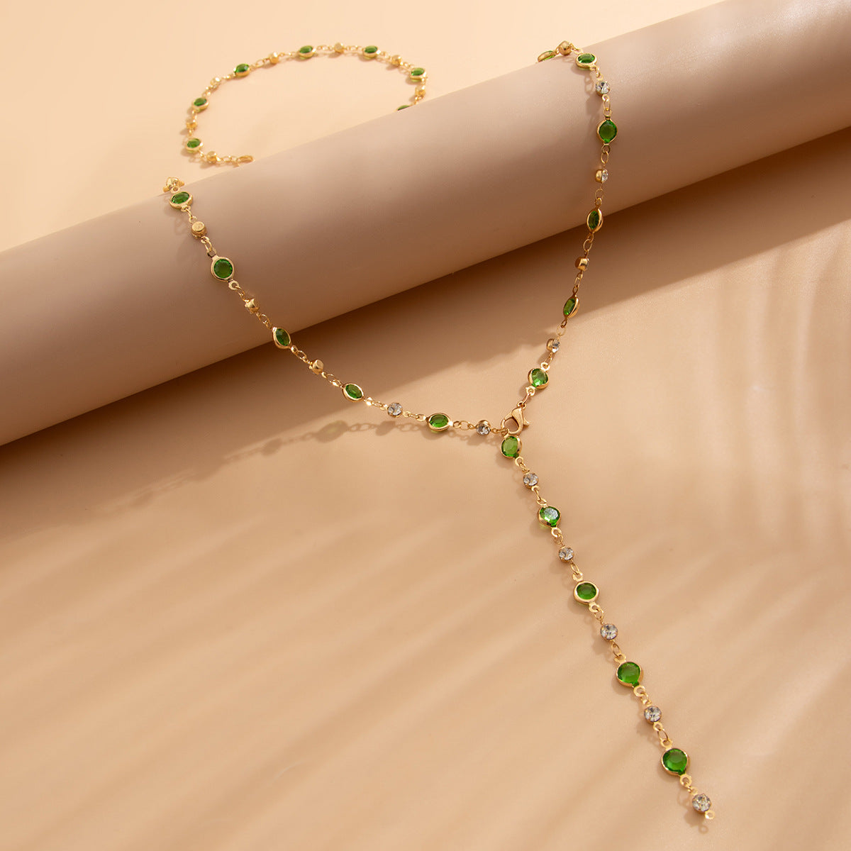Minimalist Geometric Crystal Inlaid Alloy Y-Shape Tassel Necklace for Women