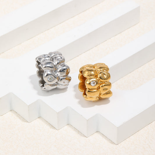 Minimalist Vintage 18K Gold Plated Geometric Stainless Steel Double Layer Chocolate Ring for Women