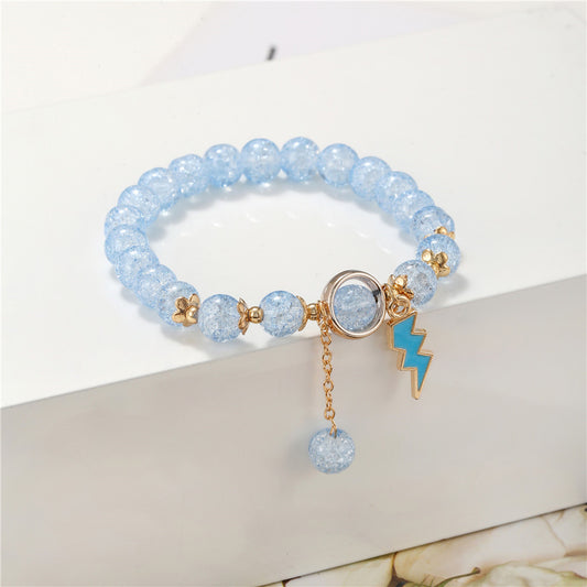Sweet Natural Round Glass Beaded Bracelet with Drip Oil Starfish Shell Swan Charms and Crackle Texture