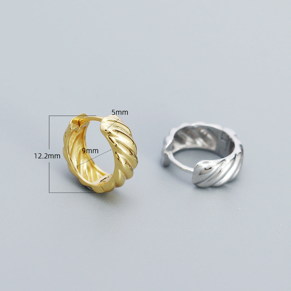 Minimalist 925 Sterling Silver Geometric Polished Hoop Earrings Twisted Design
