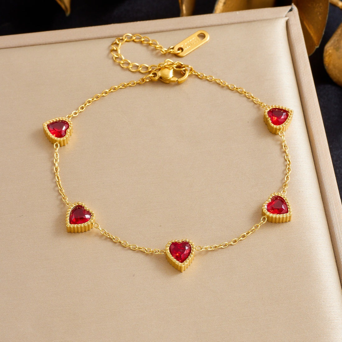 Colorful Rhinestone Heart Plated Stainless Steel Bracelet for Women