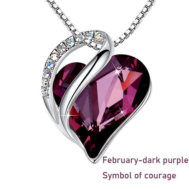 Elegant Heart Shape Alloy Inlaid Crystal Gemstone Necklace with Box Chain for Women