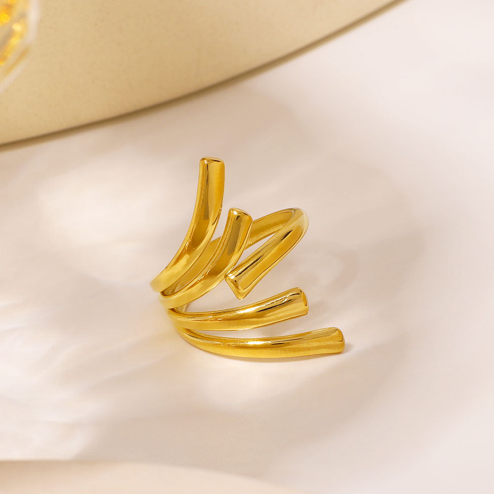 Minimalist Geometric Stainless Steel Ring with Gold Plating for Women and Men