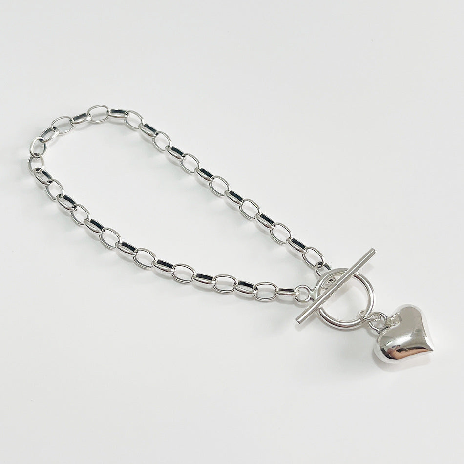 Bracciale con catena a serpente in argento sterling 925 a cuore, vintage, da donna