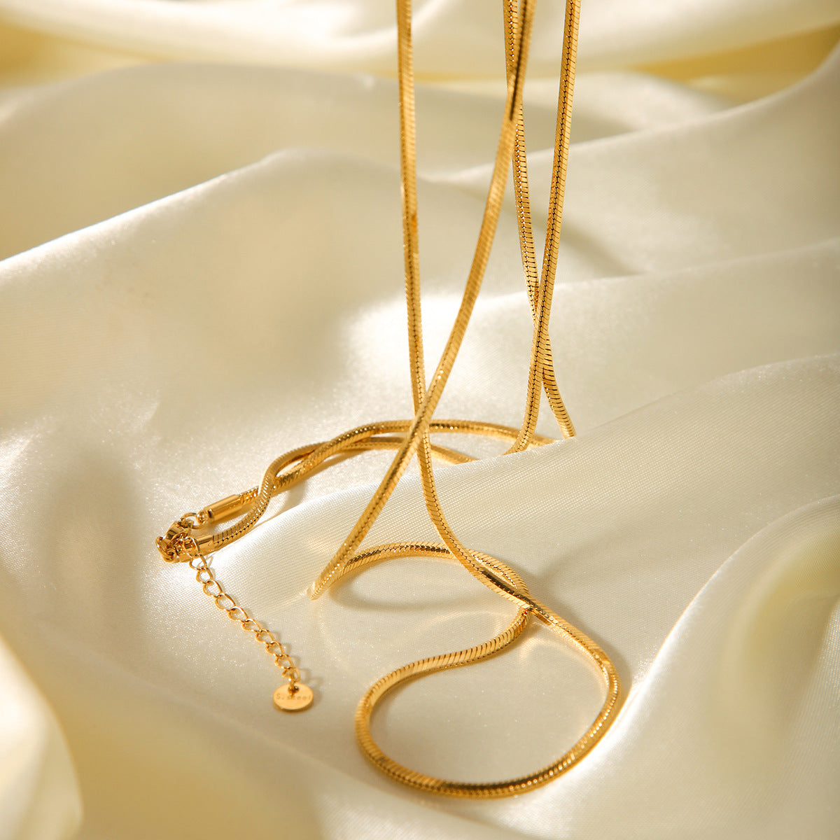 Ins Style Double Layer 18K Gold Plated Geometric Snake Chain Stainless Steel Necklace for Women