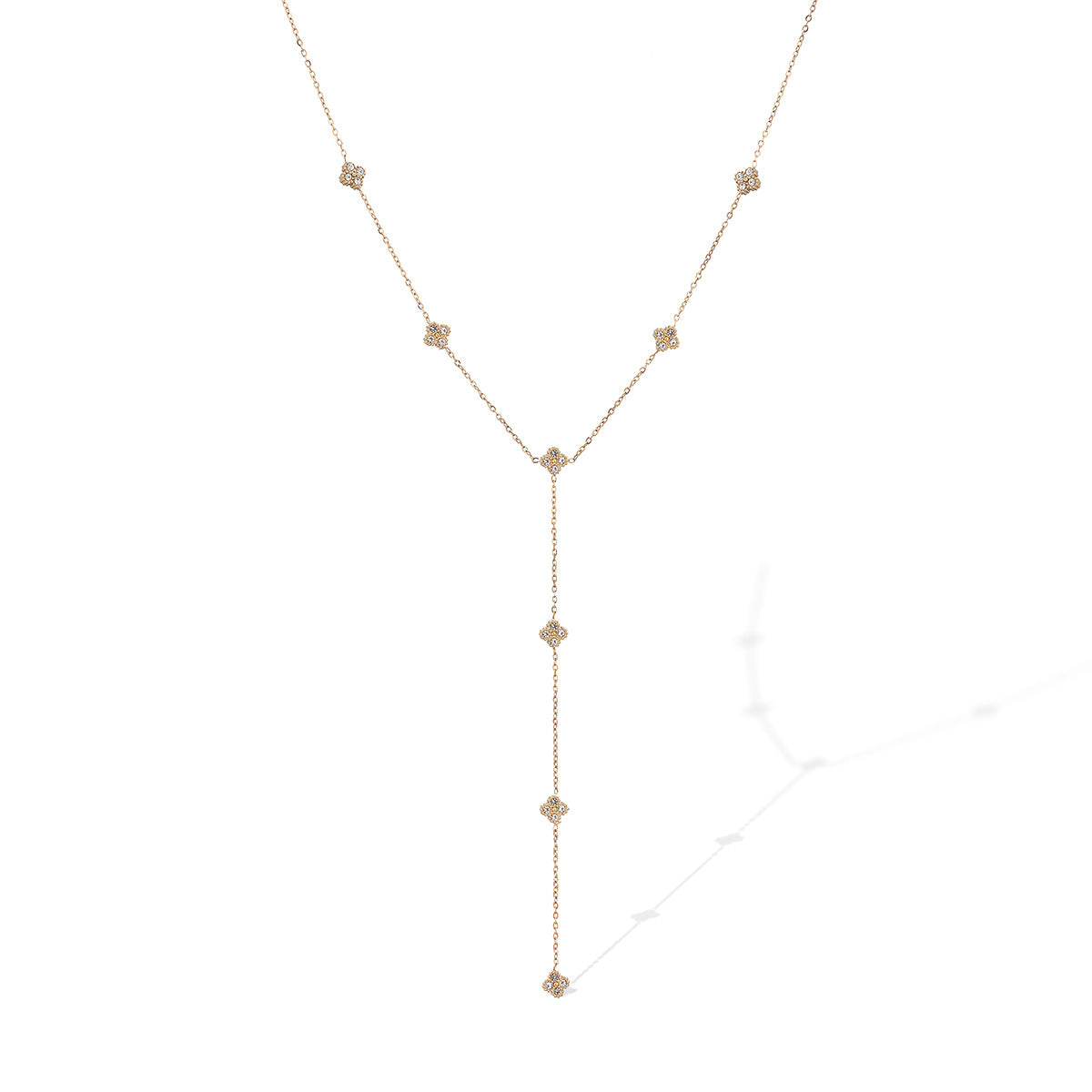 Elegant Minimalist Geometric Stainless Steel Gold Plated Cubic Zirconia Inlay Tassel Necklace for Women