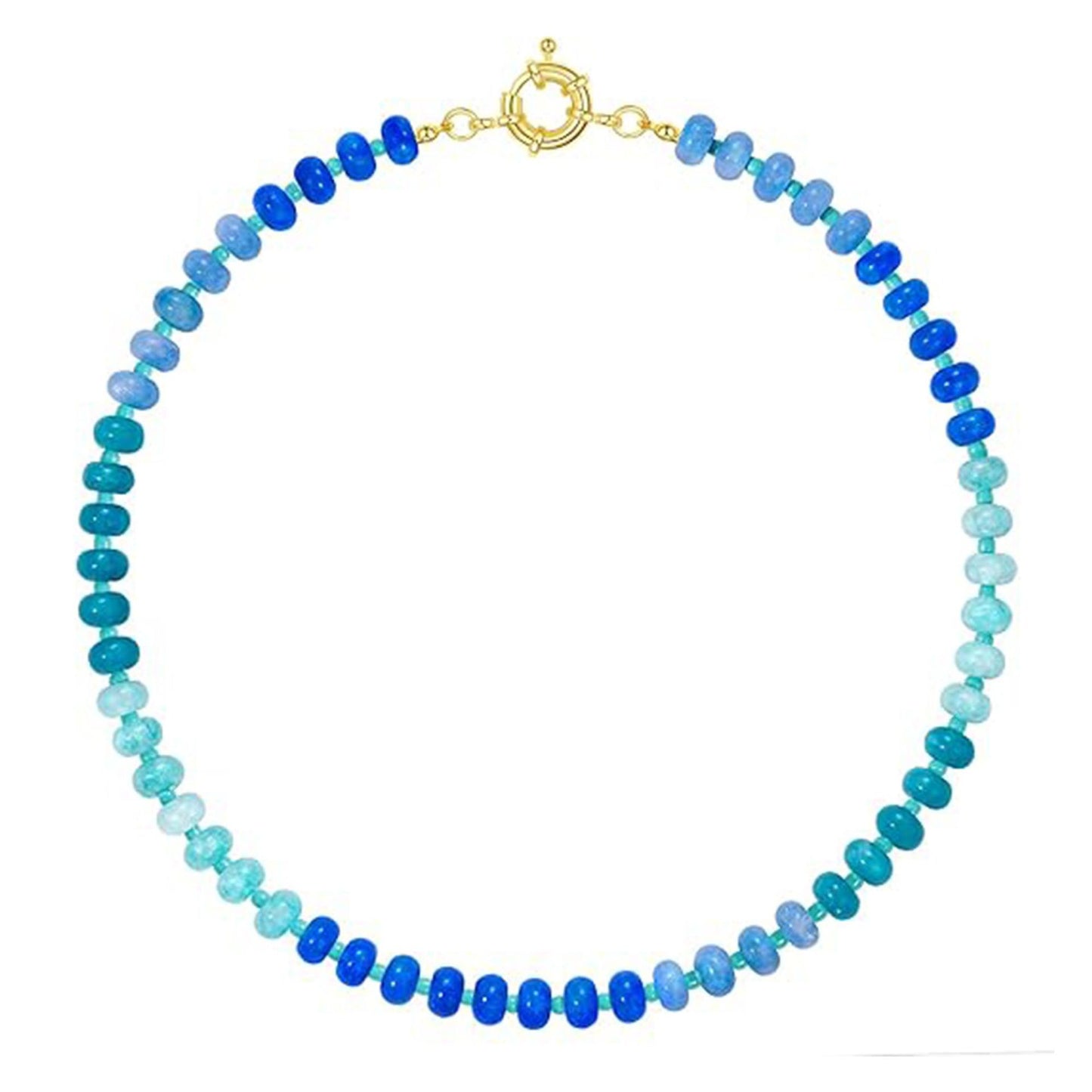 Sweet 8mm Natural Stone Bead Necklace Stainless Steel Geometric Round Ball Chain for Women