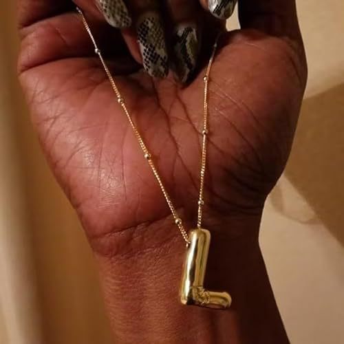 18K Gold Plated Heart Letter Necklace Minimalist Polished Brass Pendant Cable Chain for Women