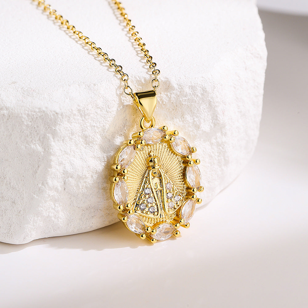 Minimalist Geometric Maria Pendant Necklace for Women in Copper with 18K Gold Plating and Micro-Pave Zirconia