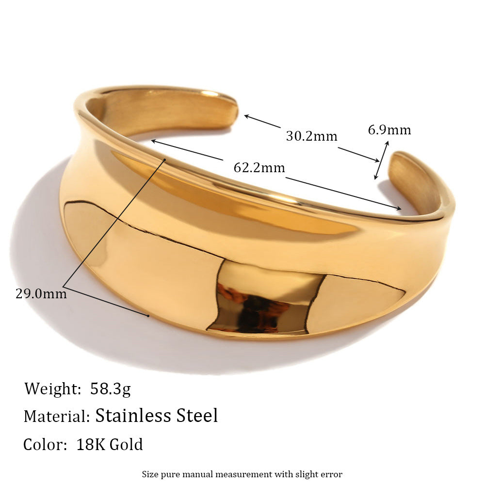 Minimalist Geometric Hollow-Out Stainless Steel Bracelet with 18K Gold Plating for Women