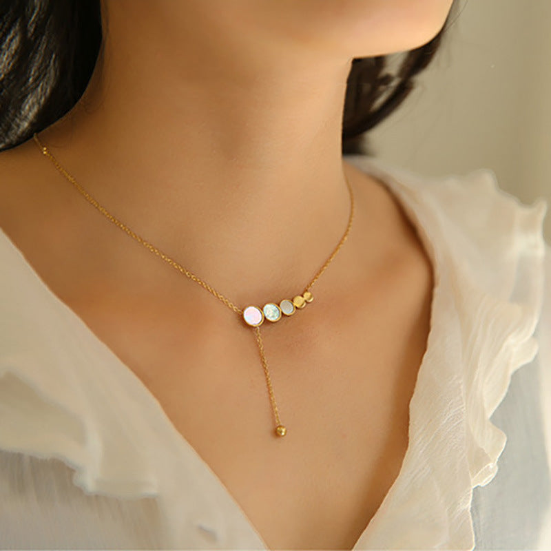 Minimalist Irregular Shaped Mother-of-Pearl Pendant Necklace for Women in Titanium Steel with Gold Plating