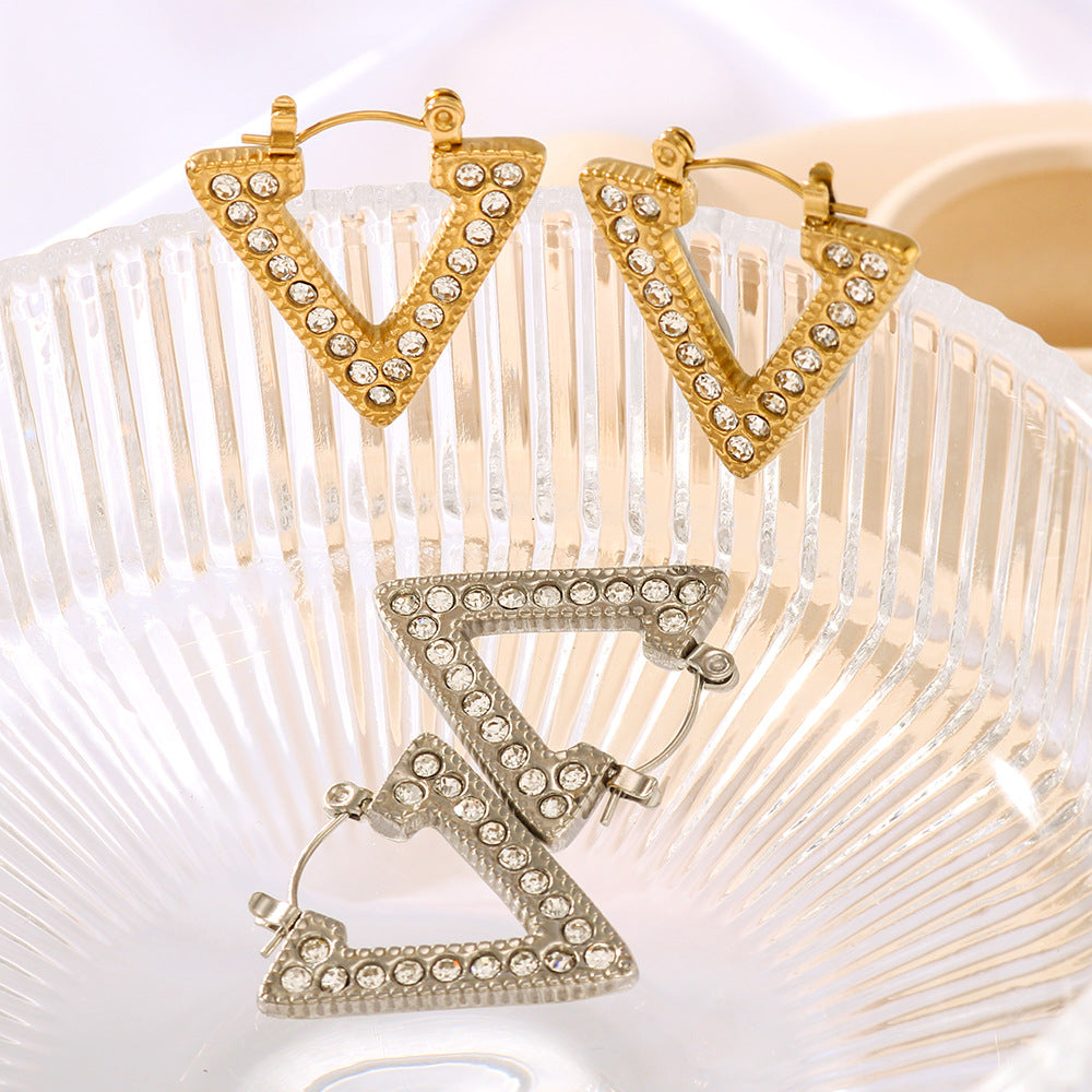 Orecchini a Triangolo a V in Acciaio Inossidabile Geometrici Minimalisti con Placcatura in Oro 18K da Donna