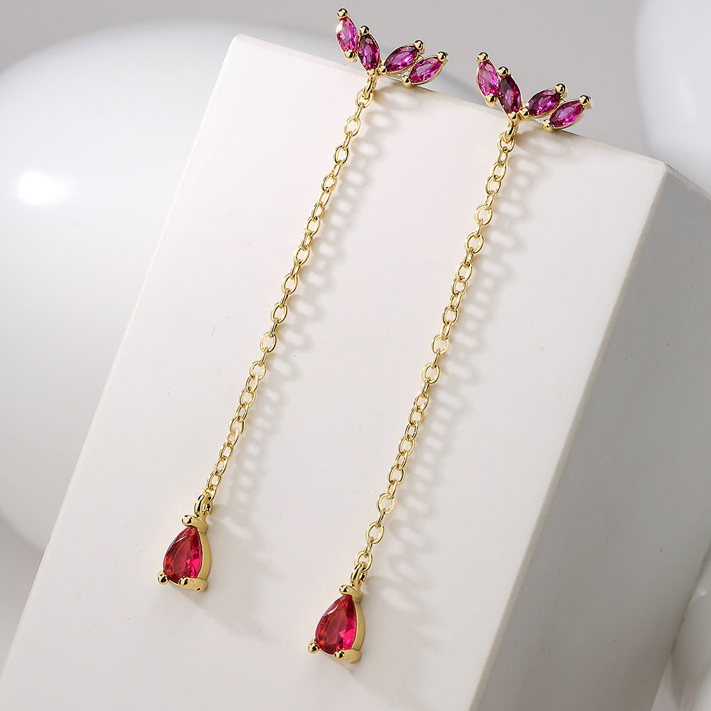 Orecchini a Nappa Geometrici da Donna in Rame con Placcatura in Oro 18K e Dettagli in Zirconi