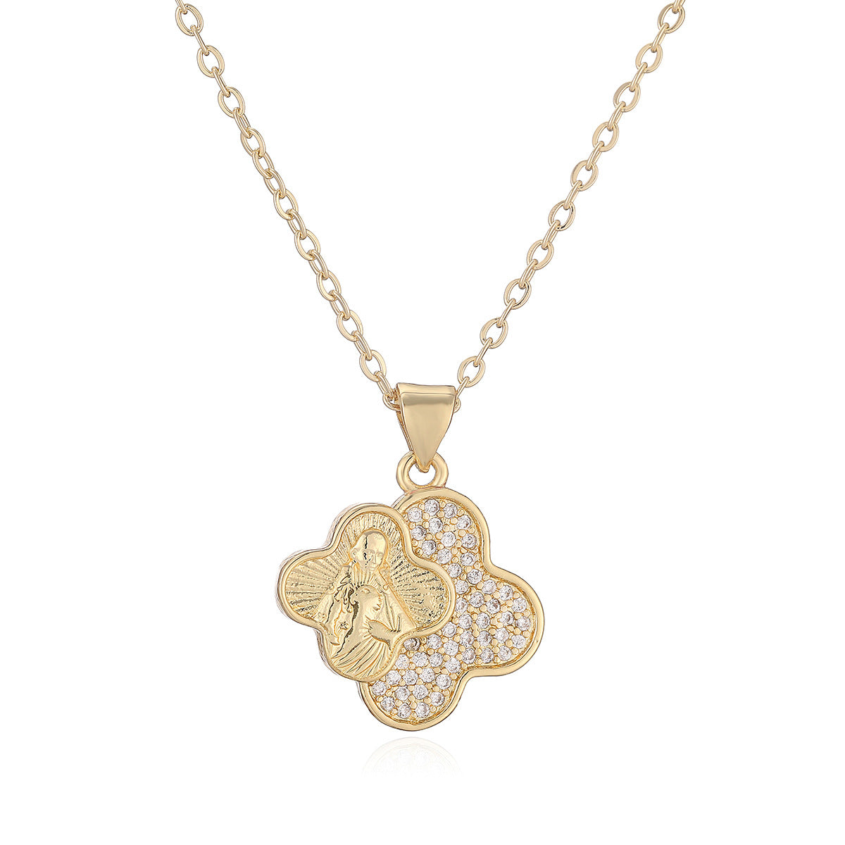Minimalist Geometric 18K Gold Plated Brass Cubic Zirconia Pendant Necklace for Women