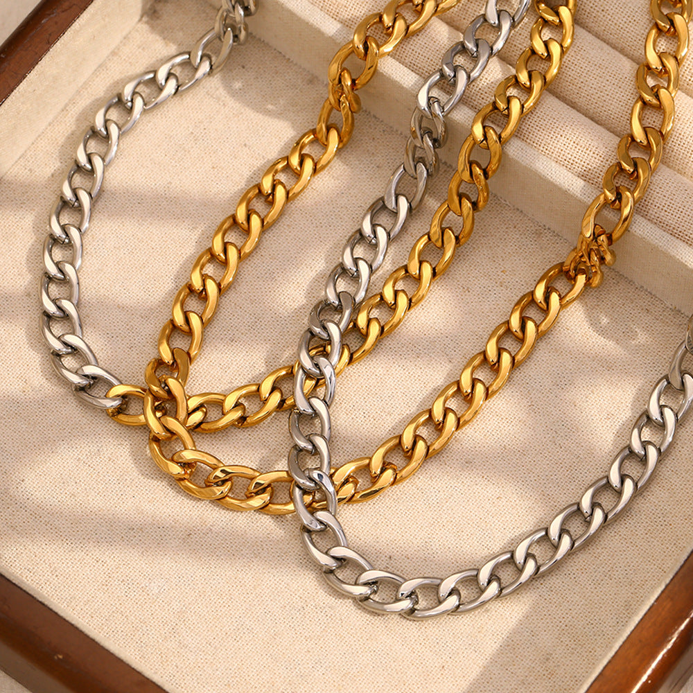 Collana Minimalista Geometrica a Maglie Cubane da Donna in Acciaio Inossidabile con Placcatura in Oro 18K