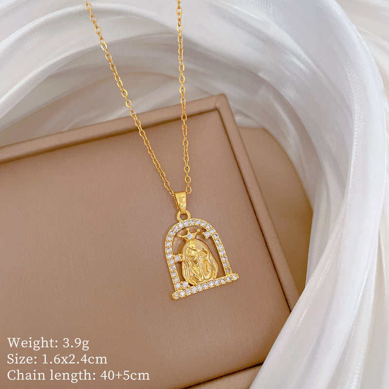 Collana Minimalista Geometrica in Acciaio al Titanio con Pendente in Rame Placcato Oro su Catena a Maglie per Uomo e Donna