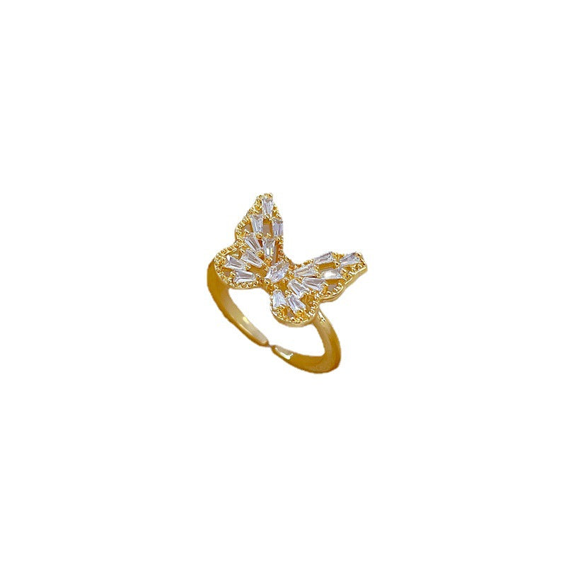Anello da donna in ottone placcato oro a forma di farfalla, stile minimalista