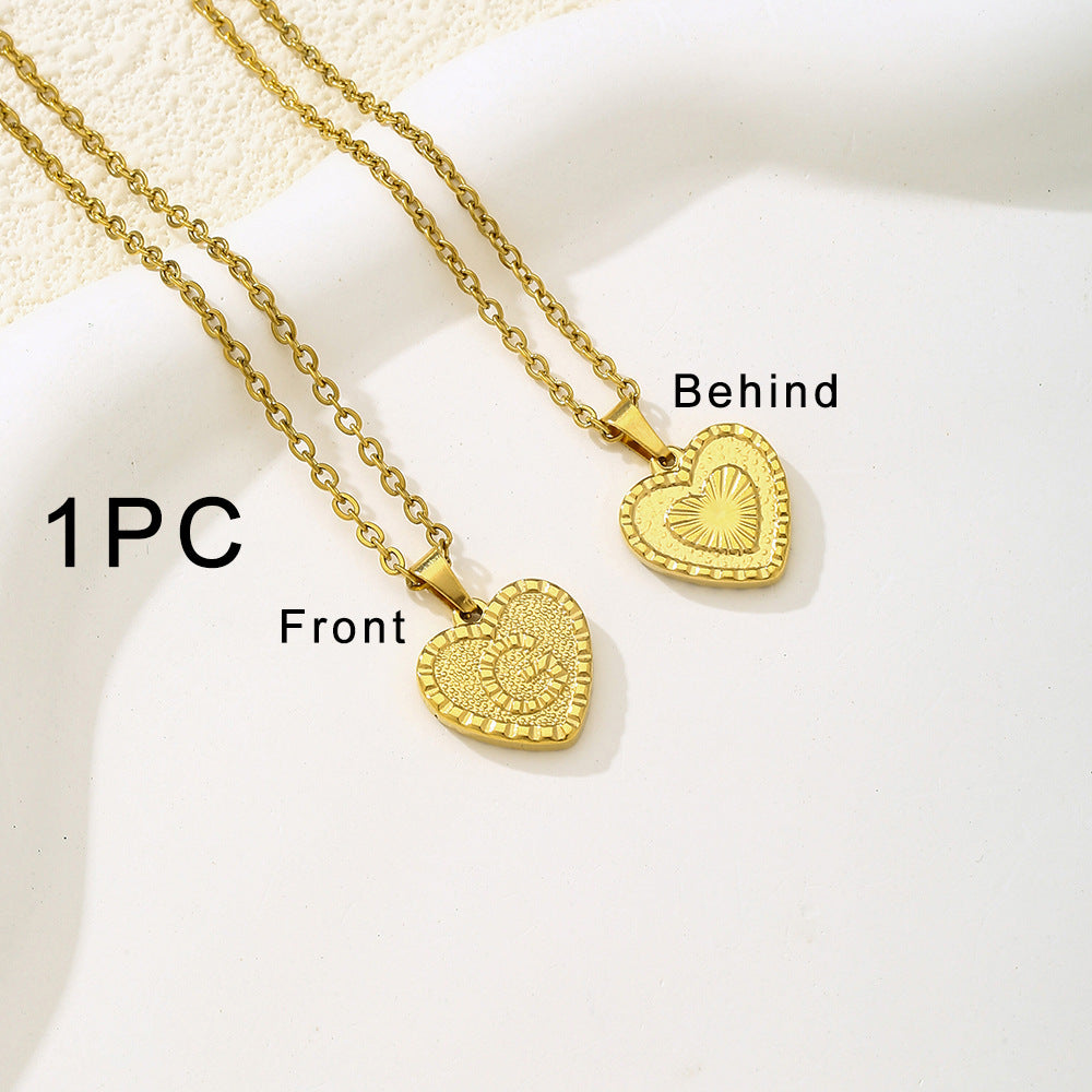 Elegante collana con ciondolo a forma di cuore in acciaio inossidabile con lettera, per donna, finitura placcata, stile catena O