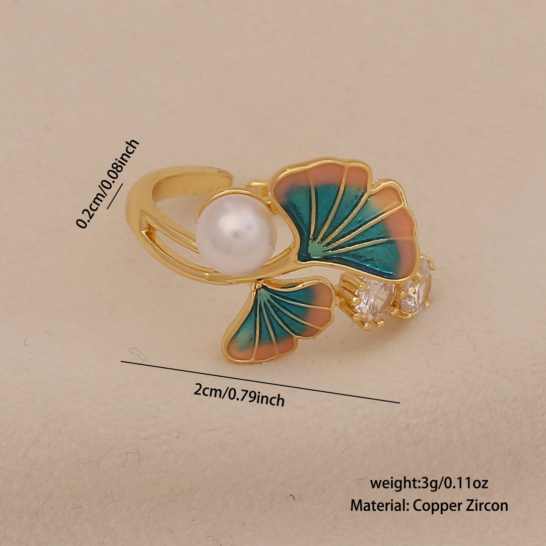 Anello vintage geometrico in rame smaltato da donna con motivo floreale a camelia