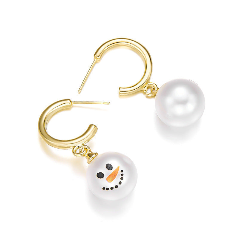 Orecchini a cerchio da donna alla moda con motivo pupazzo di neve sorridente e piangente a tema Halloween con dettagli in perle e base in lega con finitura placcata
