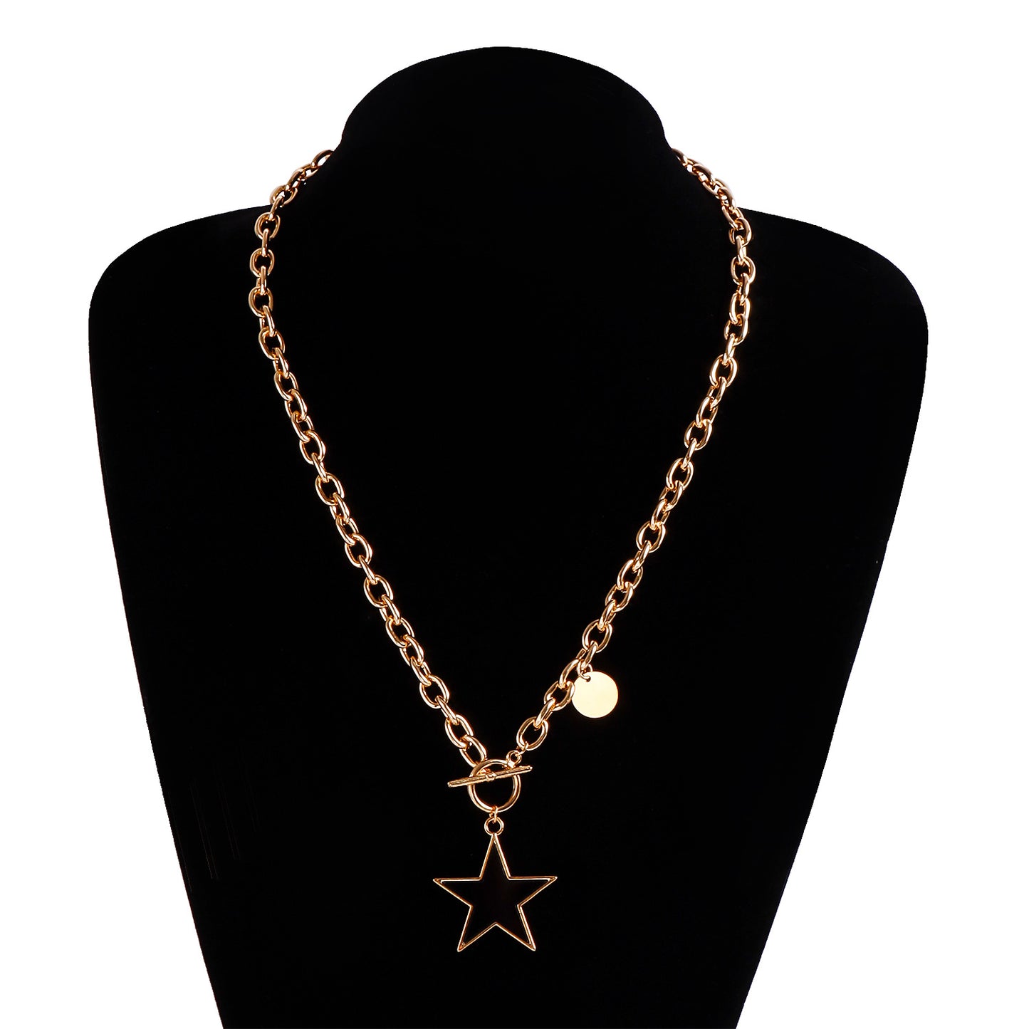 Minimalist Black Star Mother-of-Pearl Look Pendant Necklace with Electroplated Metal Thick Aluminum Clavicle Chain for Women