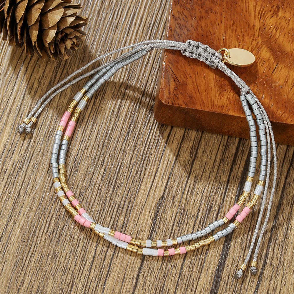 Handmade Geometric Heart Glass Bead and Pearl Bracelet for Women