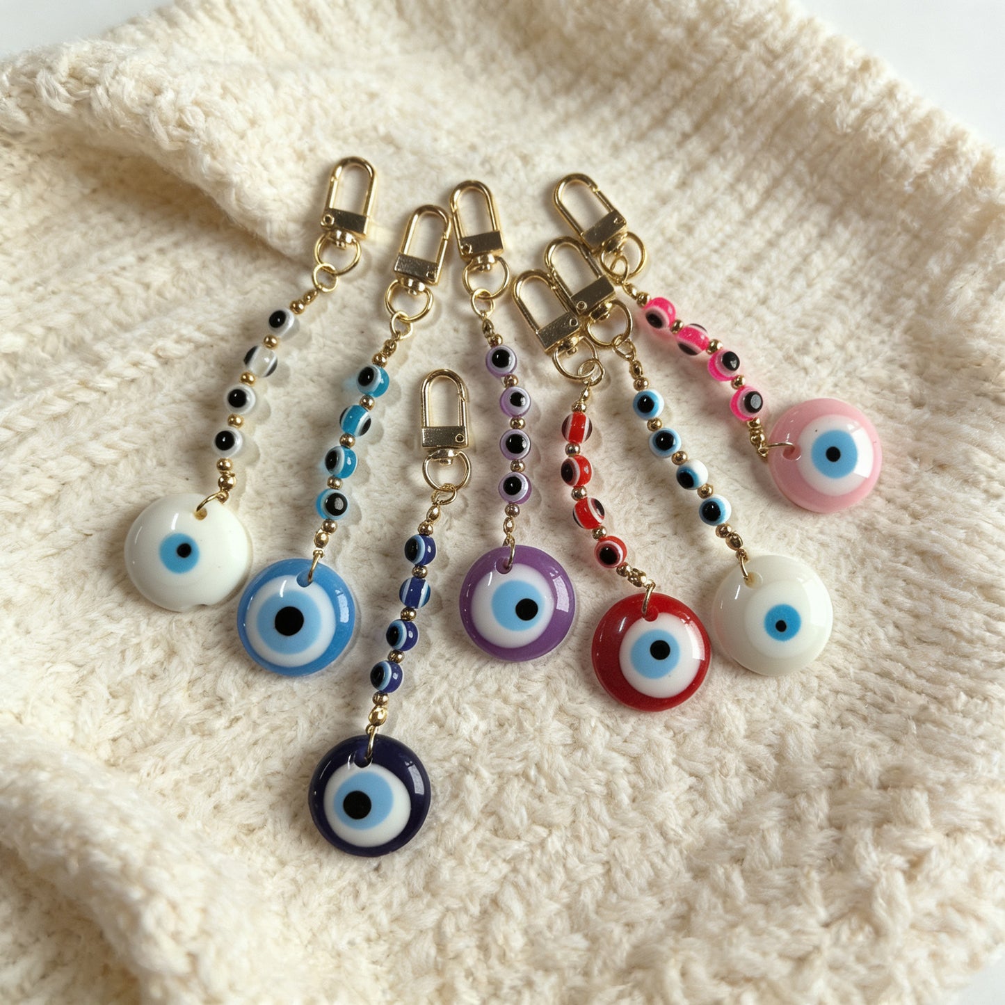 Ethnic Vintage Geometric Round Resin Evil Eye Pendant Keychain Charm