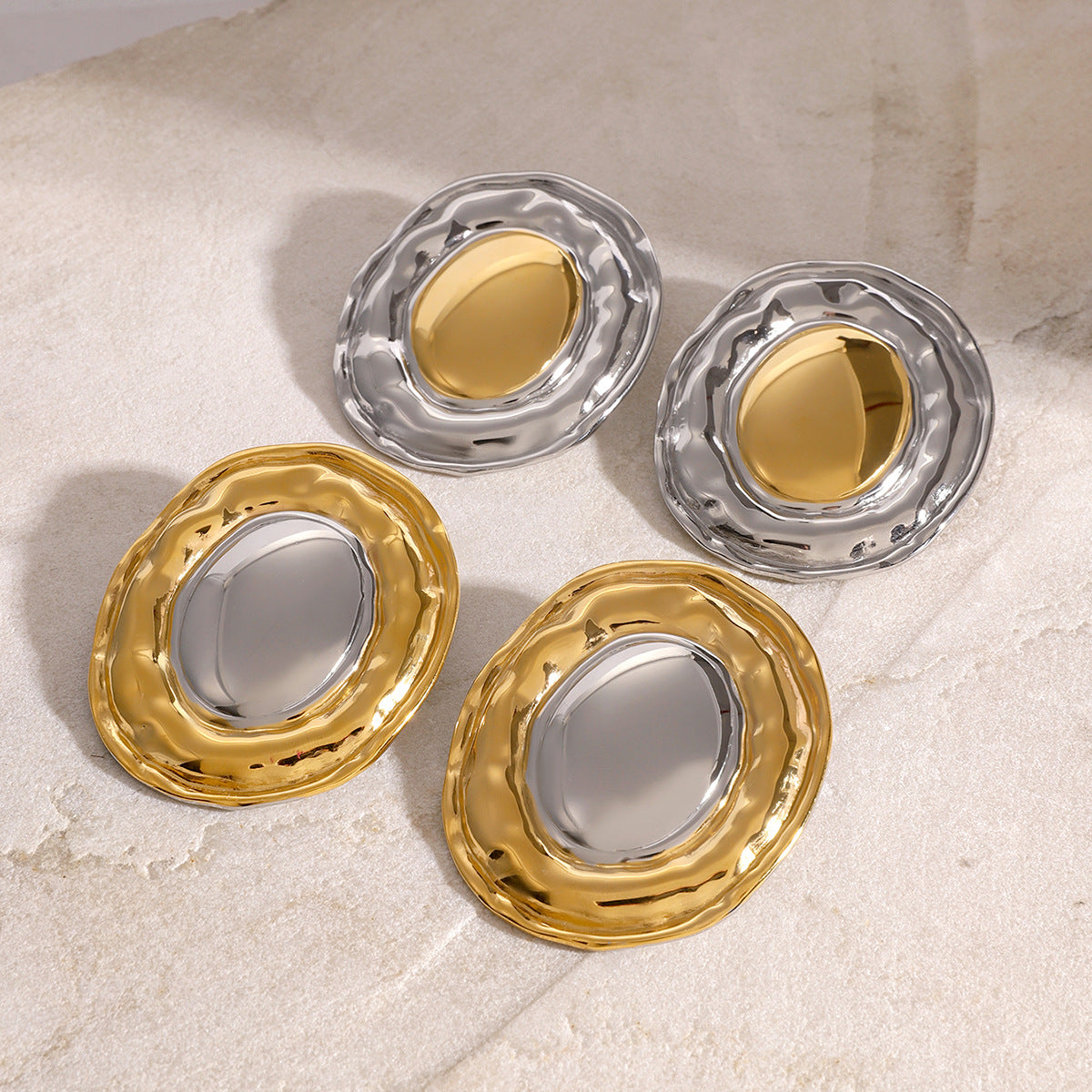 Orecchini geometrici vintage in acciaio inossidabile placcati oro e argento da donna