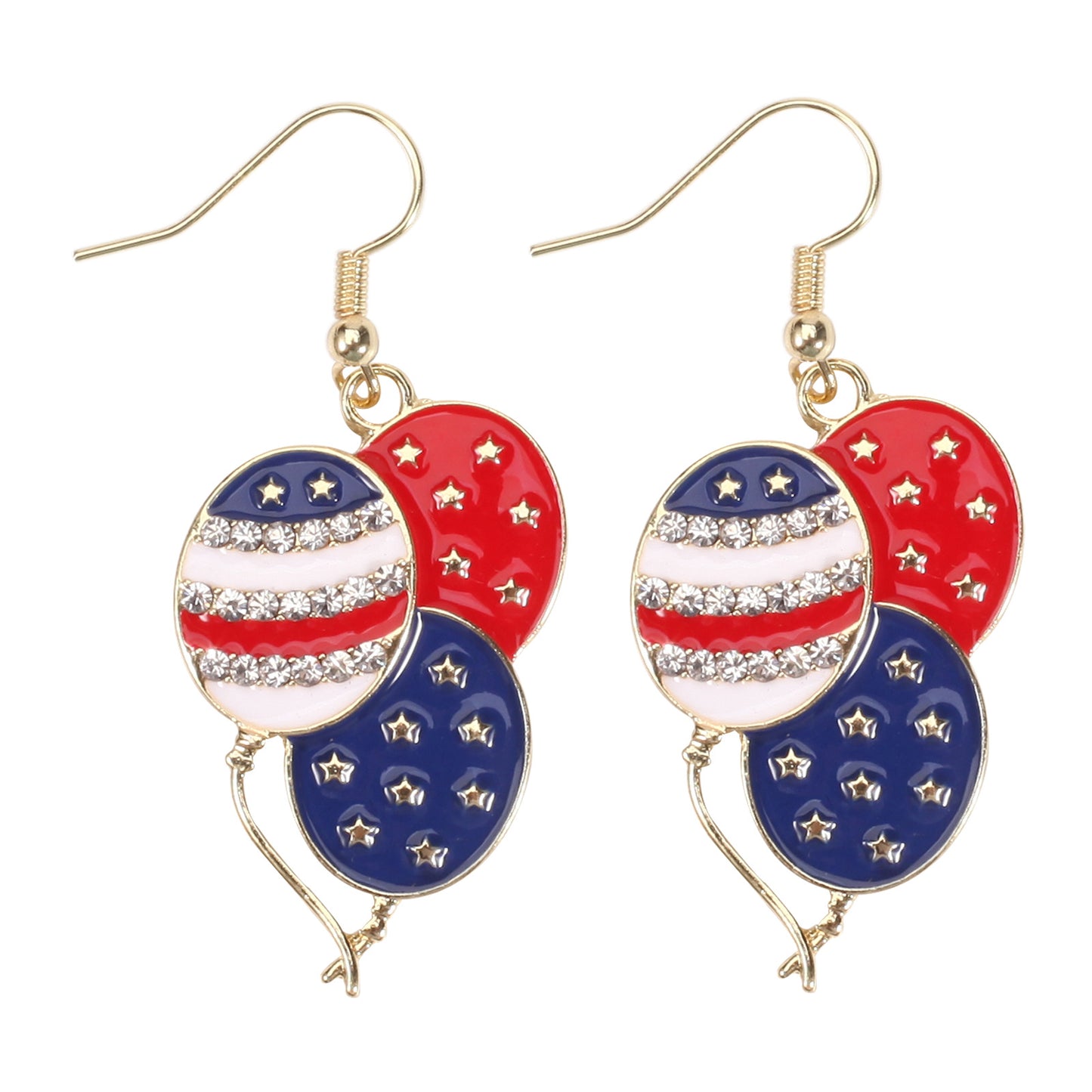 Patriotic Rhinestone Inlay Brass Earrings for Women