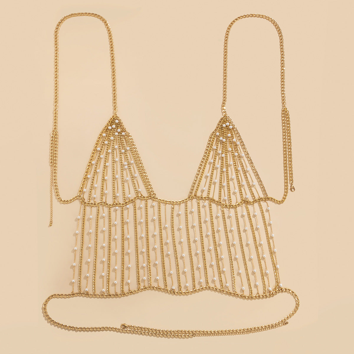 Minimalist Geometric Plated Aluminum Alloy Waist Chain with Faux Pearl Tassel for Women