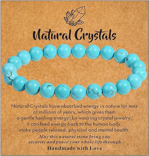 8mm Natural Turquoise Round Bead Stretch Bracelet Unisex Geometric Handmade Jewelry