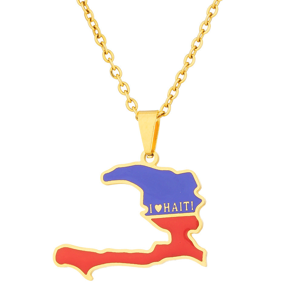 Fashion Geometric Titanium Steel Pendant Necklace with Enamel Finish for Unisex, O-Chain Style