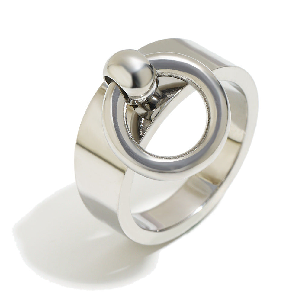 Anello rotondo geometrico in acciaio inossidabile placcato oro 18 carati minimalista da donna