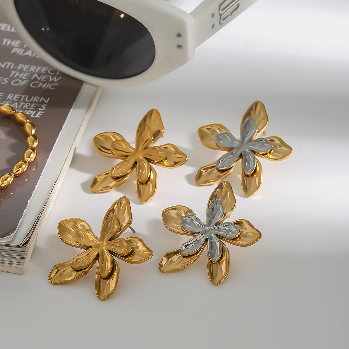 Minimalist Floral Plated Stainless Steel Earrings for Women