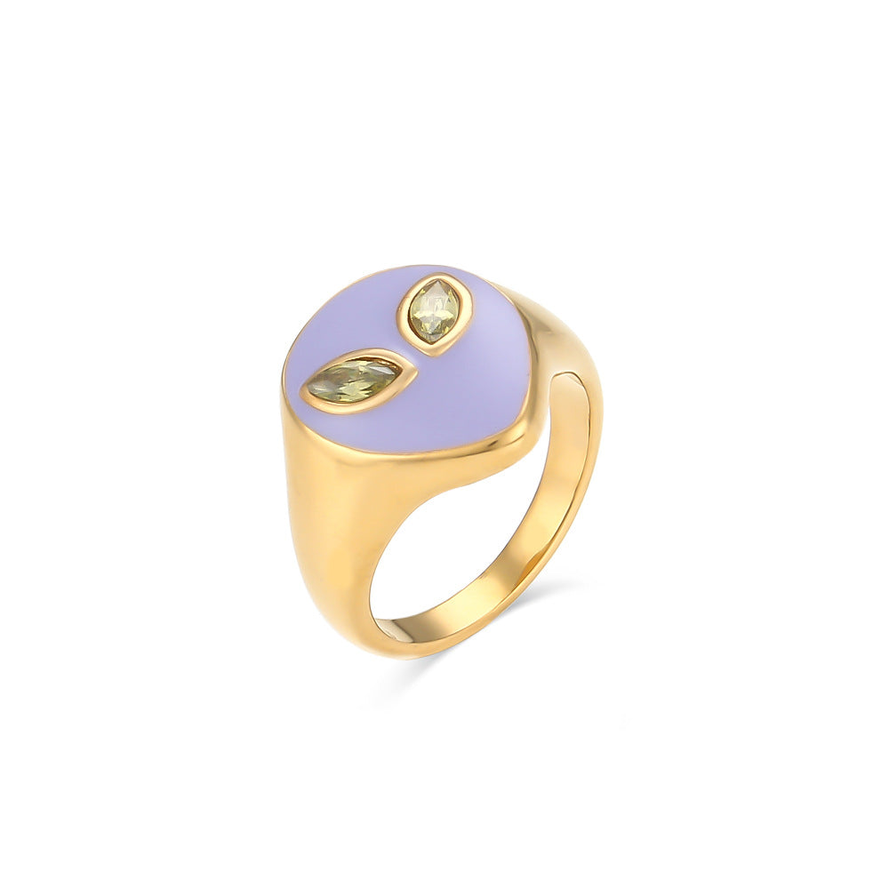 Anello Minimalista Geometrico Aliena da Donna in Acciaio Inossidabile con Placcatura Oro 18K e Finitura Smaltata