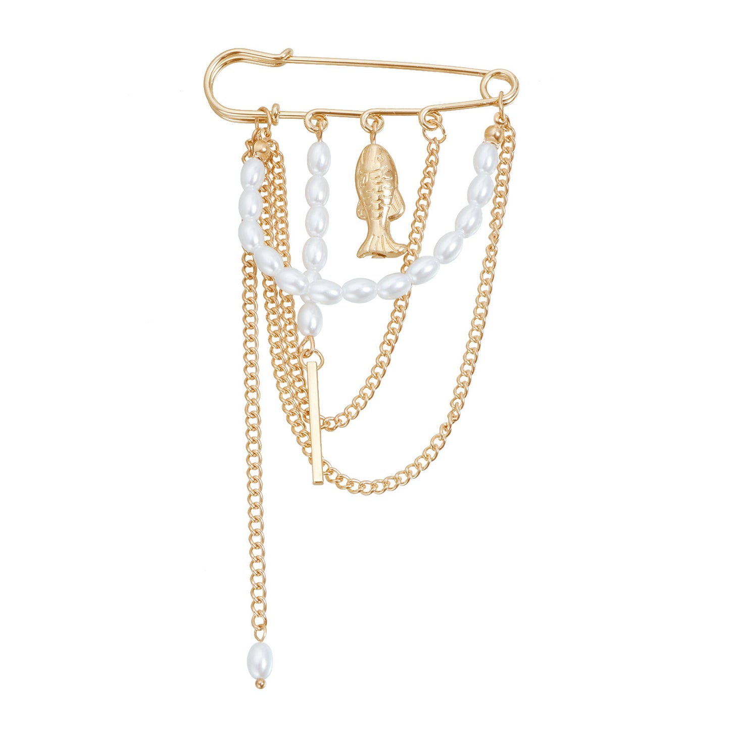 Vintage Elegant Geometric Alloy Brooch with Pearl and Tassel Detail