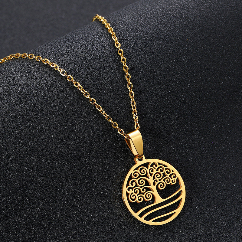Collana con ciondolo albero della vita in acciaio inossidabile color oro alla moda da spiaggia tropicale con catena a O, gioielli geometrici